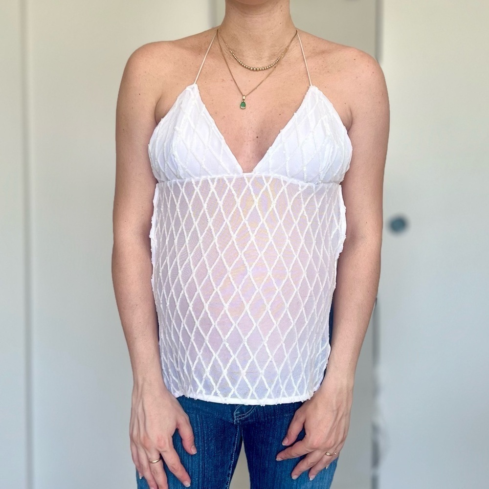 Handmade Y2K Fairycore Mermaid Ibiza 
Sequin Halter Backless Vest Top - Small